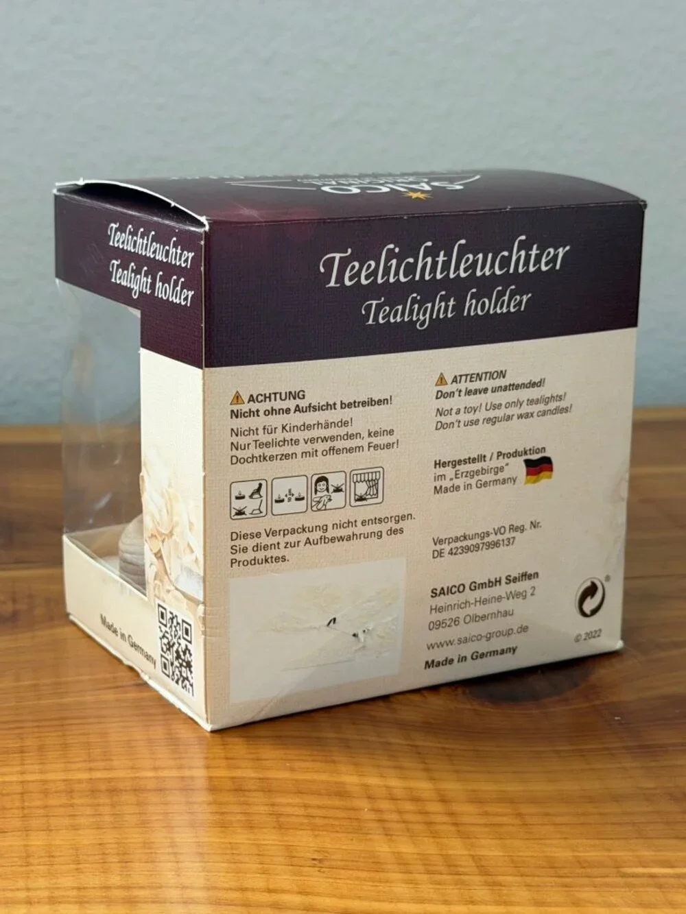 Saico Originals Erzgebirge Tealight Holder Wooden Skier Figurine Made in Germany
